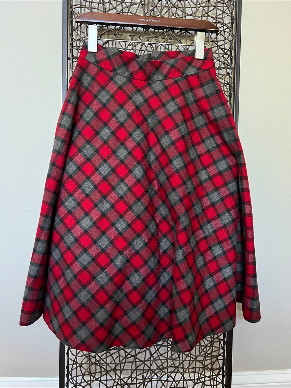 Vintage Y2K Helen A European Red Plaid Circle Skirt Midi Flowy Dark Academia M/L